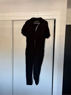 Enza Costa Utility Short-Sleeve Jumpsuit XS - Black